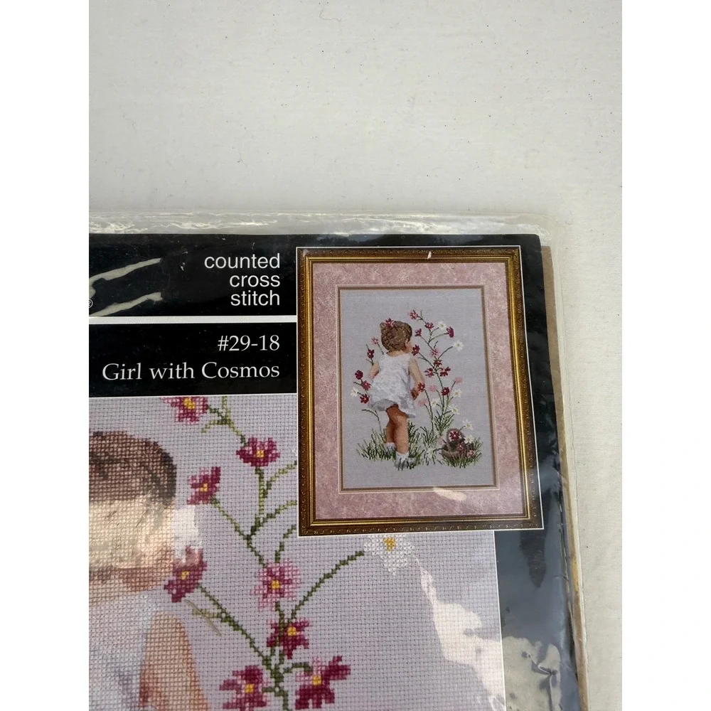 Janlynn Girl with Cosmos Counted Cross‎ Stitch Kit 29-18 Nancy Cole Vintage 1995